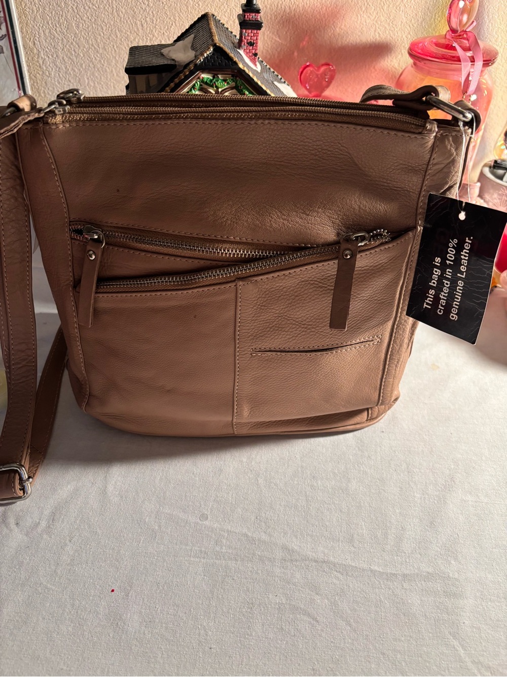 Leather Crossbody Bag in Taupe
